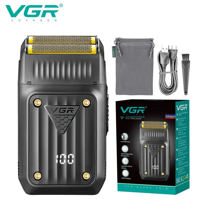 VGR tondeuse tondeuse à barbe pour hommes rasoir electrique homme Rasoir Professionnel Rasoir Électrique Rasoir Portable Machine à raser Rechargeable Rasoir à mouvement alternatif LED Rasoir pour homm