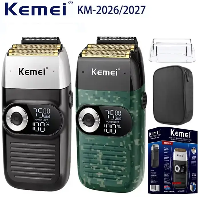 Kemei KM-2026 KM-2027 2 en 1 rasoir électrique Rechargeable LCD rasoir alternatif pour hommes USB ch