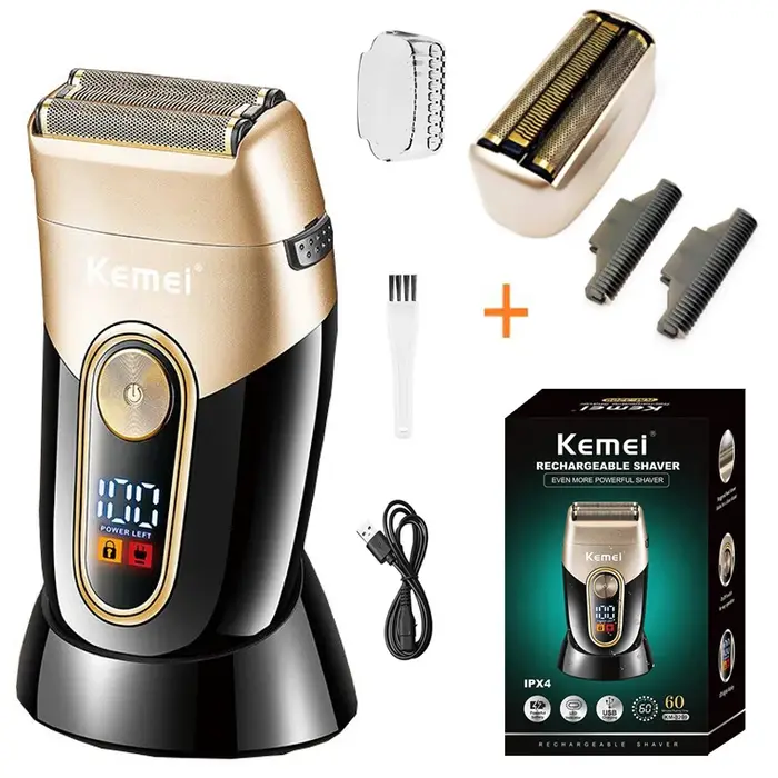 Kemei lavable barbe rasoir électrique pour hommes Rechargeable Stubble