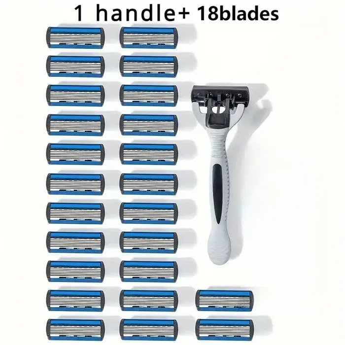 Kit de rasoir manuel pour homme à 1 manche et 18 lames, cartouches de recharge en acier inoxydable, 