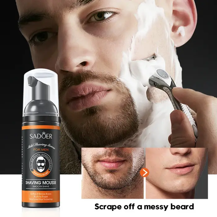 Mousse à raser pour hommes, 60ml, douce, non irritante, propre, lisse, adoucit les favoris, barbe, c