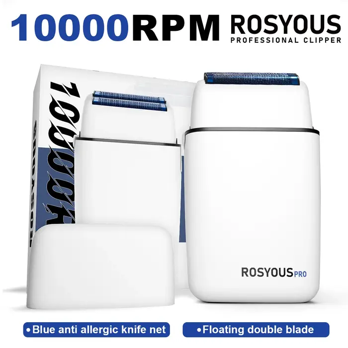 ROSYOUS RS620 Machine à raser pour hommes 10000 tr/min Double feuille bleu couteau hypoallergénique Net tondeuse à barbe électrique salon de coiffure