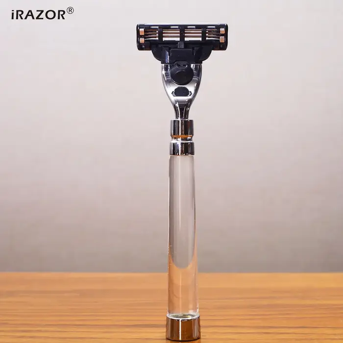 Rasoir de sécurité IRAZOR pour hommes, rasoir manuel à cartouche, manche en acrylique transparent de