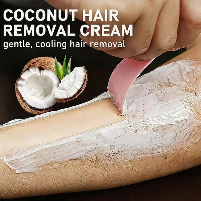Crème dépilatoire à l'huile de noix de coco, rafraîchissante, douce et non irritante, épilation rapide en 5 minutes, indolore, propre et complète sans résidus, adaptée pour l'épilation des lèvres, des