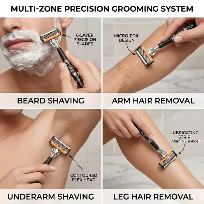 Razor Classic Rasoir de sécurité à 6 lames pour le rasage des hommes et l'épilation des femmes, lames de rasage, rasoir manuel, tête de rasoir interchangeable