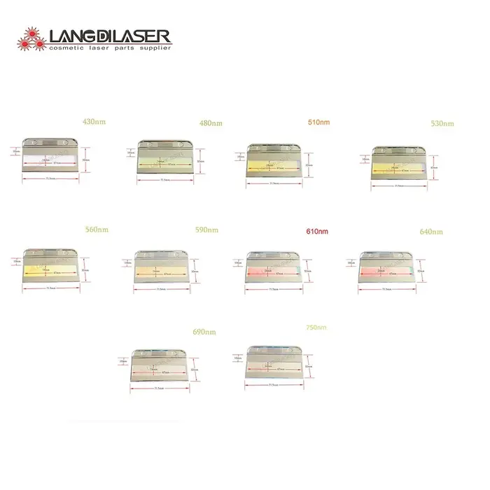 Filtre IPL avec longueur d'onde: 430nm /480nm/ 510nm/ 530nm/ 560nm/590nm/620 nm/ 640nm/ 690nm/750nm