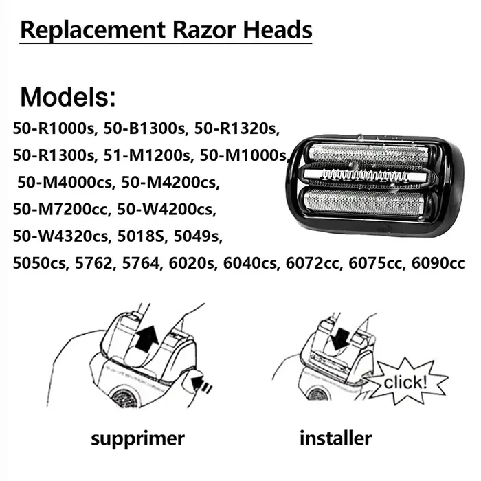 Tête de rechange 53B compatible avec le rasoir électrique Braun Series 5/6 5018s