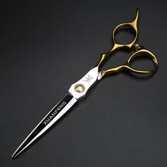 XUANFENG ciseaux à cheveux professionnels à poignée dorée 6.5 "440C ciseaux de coupe de barbier en a