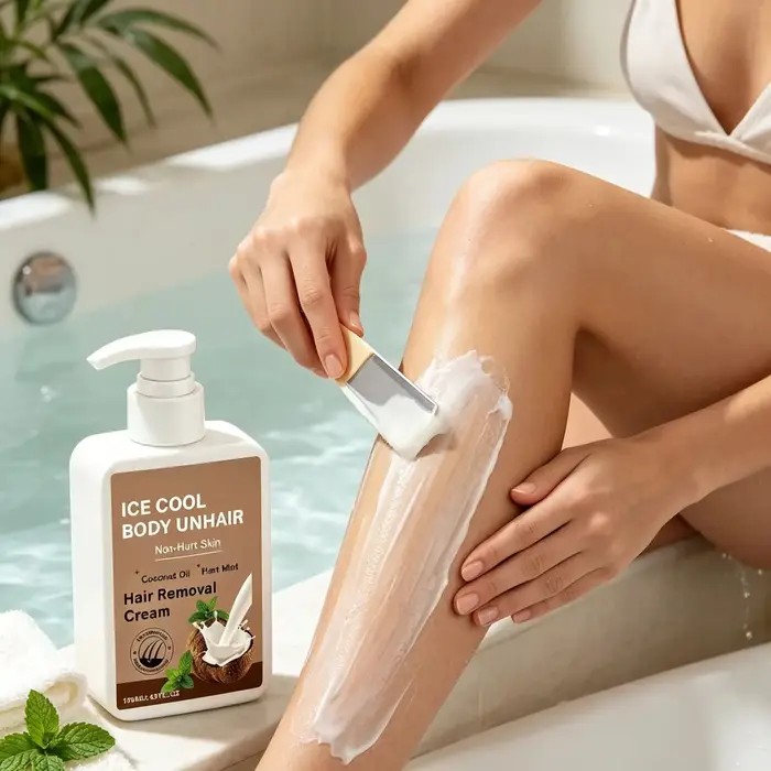 Crème dépilatoire pour le corps, pour les jambes, les bras, les aisselles, à l'huile de noix de coco, hydratante, non irritante, indolore, à la menthe glacée, 150 ml