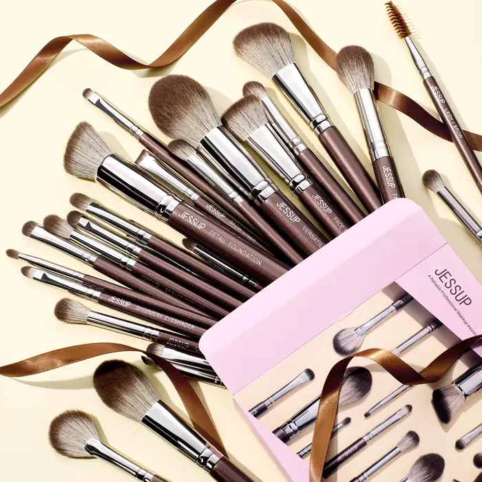 Jessup pinceaux de maquillage ensemble 15/25 pièces Premium synthétique marron pinceaux de maquillag