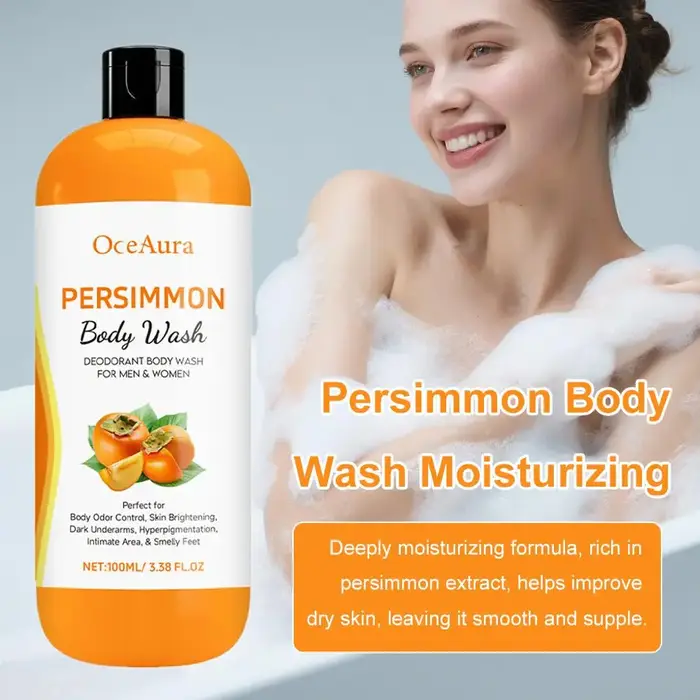 Gel Douche Persimmon Frais à l'Extrait Végétal Nettoyage Doux Hydratant Peau Lisse et Délicate Soin Corporel Quotidien