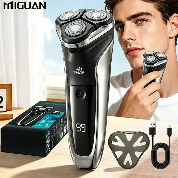 Rasoir électrique pour hommes, mini rasoir électrique, rasoir à 3 lames, rechargeable par USB, compact et portable, cadeau de vacances pour hommes