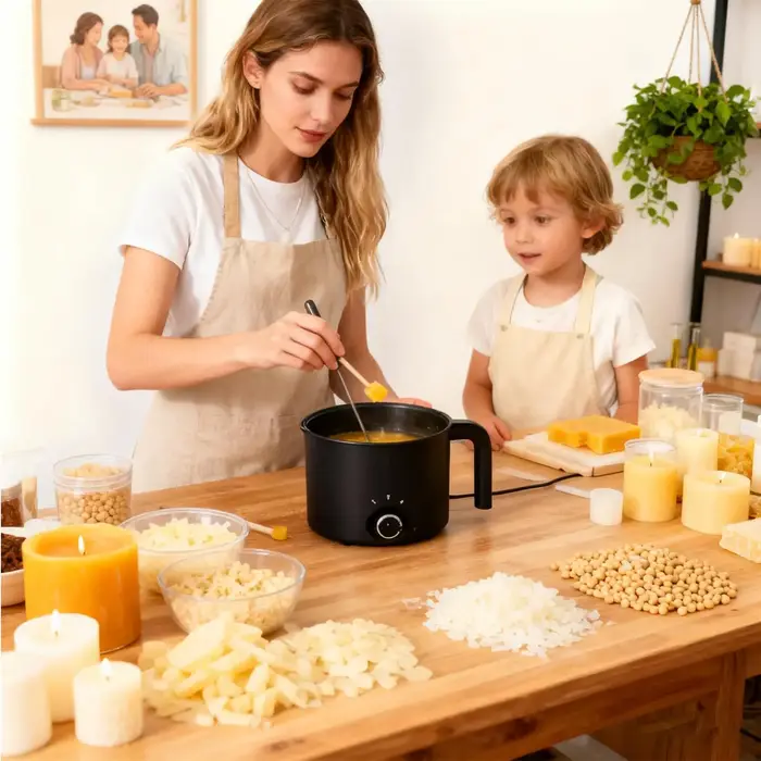 Pot à cire électrique en acier inoxydable de 1,5 L, grand format, antiadhésif, pour la fabrication de bougies