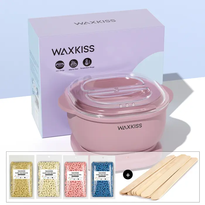Kit chauffe-cire en silicone pliable WXKISS 15 pièces avec cire végétale naturelle pour l'épilation 