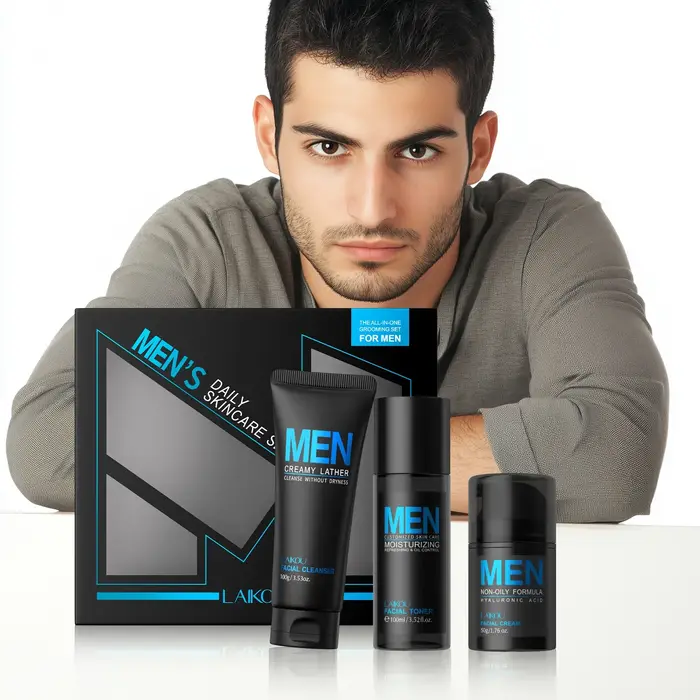 Ensemble de toilettage 3 en 1 pour hommes, crème Toner nettoyante, hydratante, rafraîchissante, cont