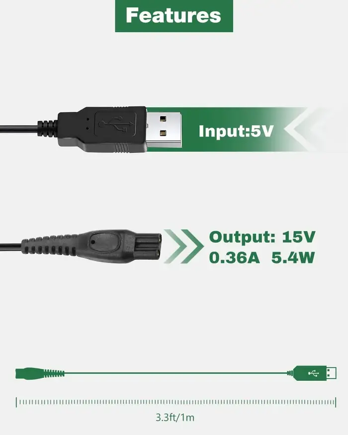 Câble de chargement USB 15V pour rasoir électrique Philips Norelco HQ8505