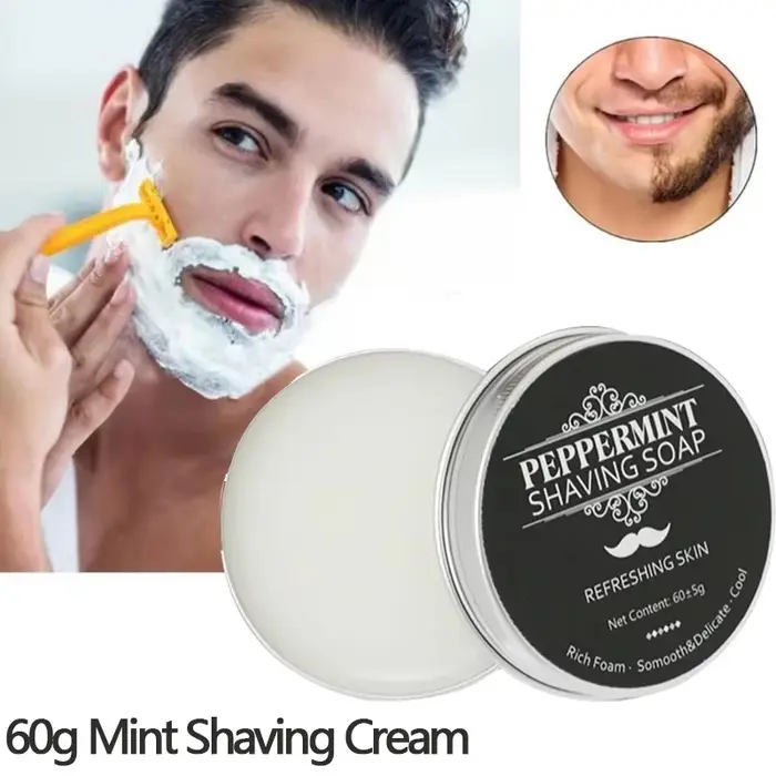 Crème à raser à la menthe 60g pour un rasage confortable, nourrit et protège la peau, savon à raser,