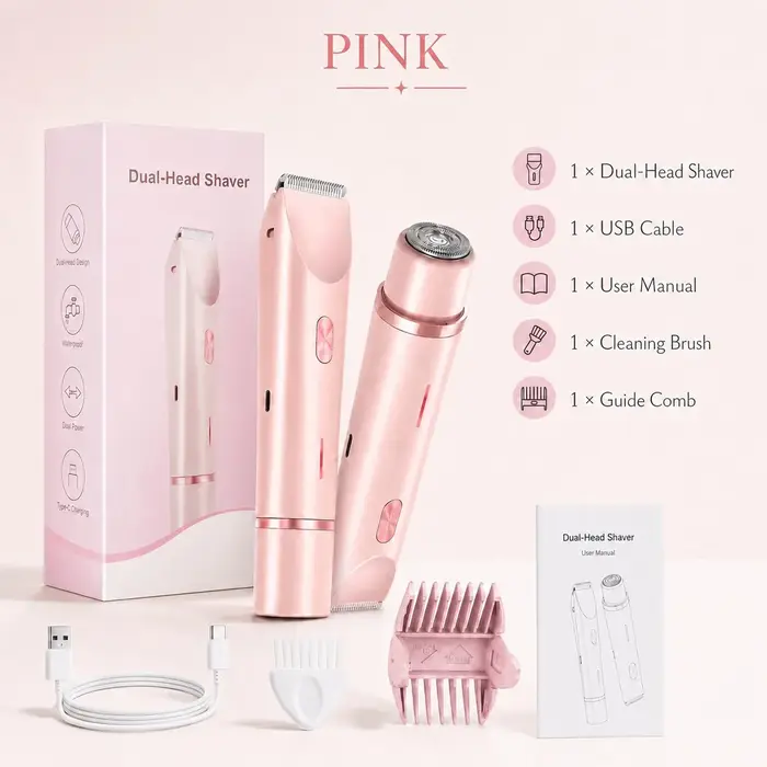 Épilateur Électrique Double Tête Étanche IPX7 pour Femme, Utilisation Humide et Sèche, Rasoir Corpor