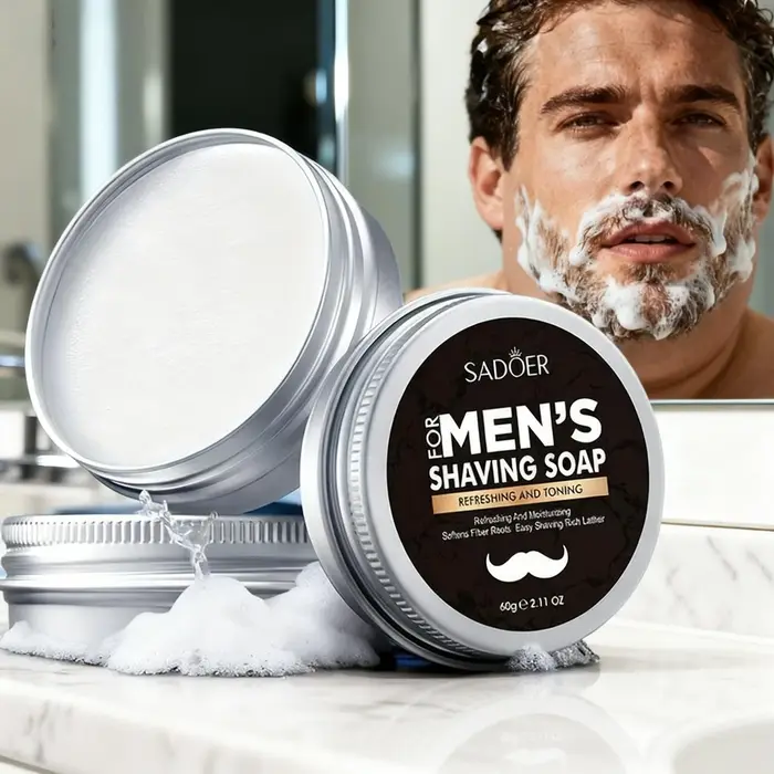 Savon à raser pour homme 60g, contenant de l'extrait de menthe, de l'huile de fruit d'olive, du toco