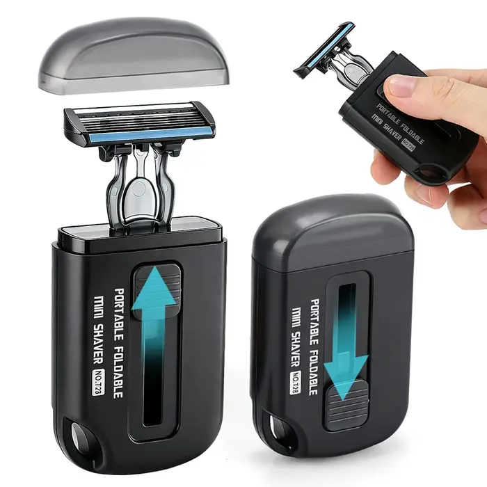 Rasoir Manuel avec Tête Rétractable Coulissante, Rasoir de Sécurité à 6 Lames pour Hommes, Portable pour Voyage Déplacement Professionnel, Poignée Ergonomique, Tête Remplaçable
