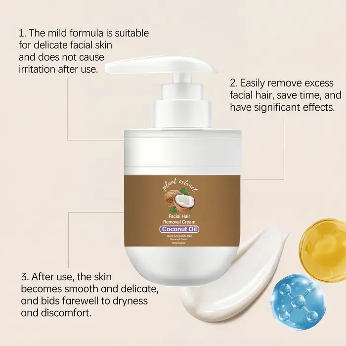 Crème dépilatoire douce à l'huile de coco pour le visage