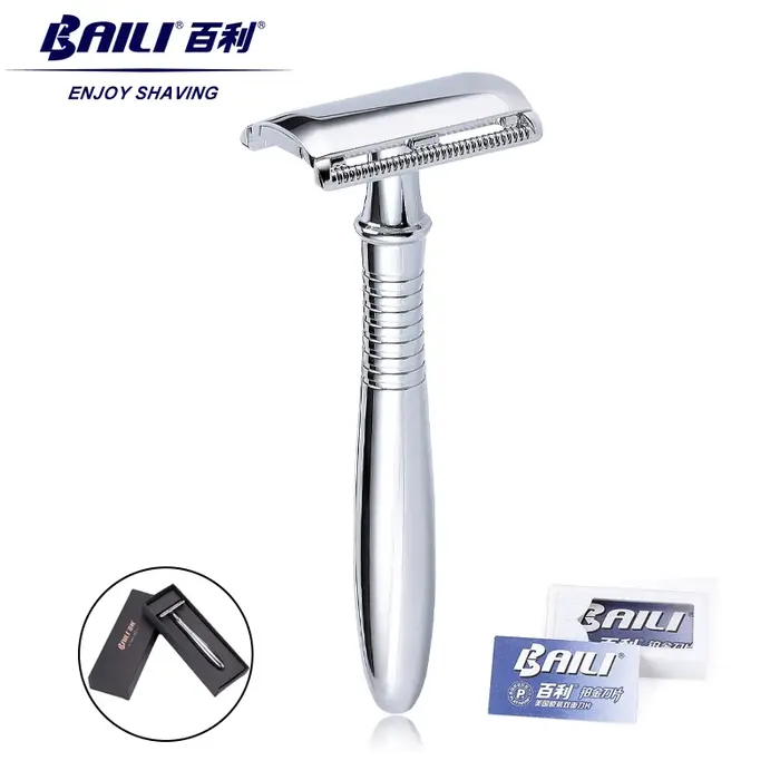 BAILI rasoir de sécurité Double bord une lame rasoir barbier rasage humide pour hommes femmes barbe 
