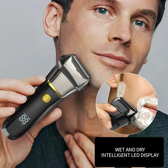 Rasoir électrique 4D pour hommes, Rechargeable, pour barbier, USB type-c, étanche, HT-909
