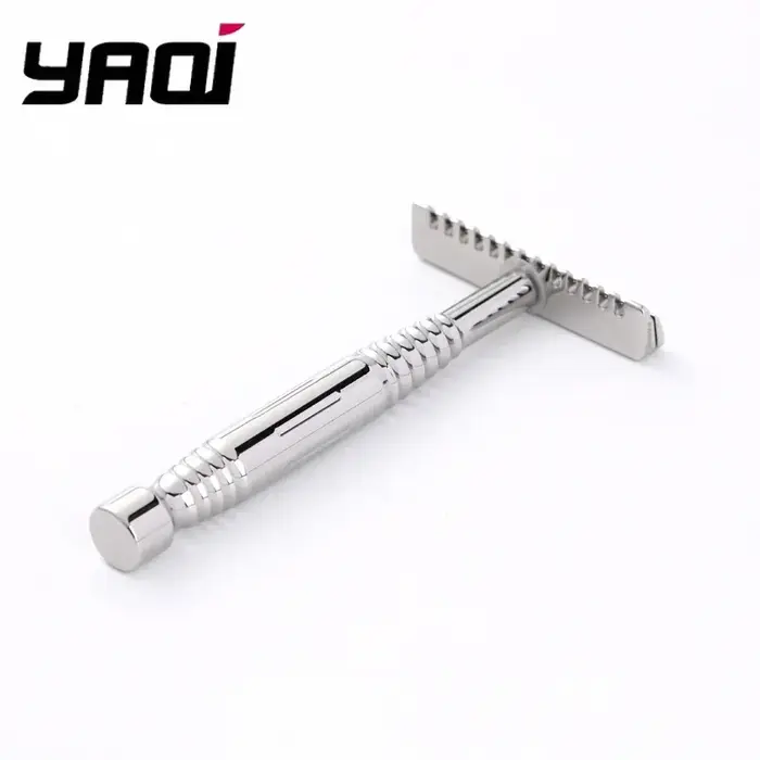 Rasoir de sécurité homme YAQI Romulus 2026 à lame simple en acier inoxydable 316 poli à peigne ouvert