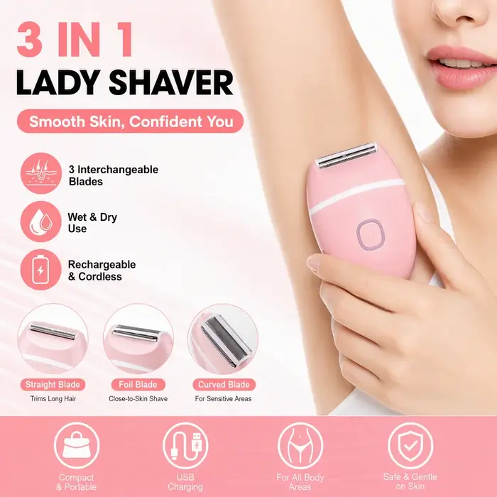Machine d'épilation indolore 3 en 1, rasoir électrique pour femmes, Bikini, parties intimes, aisselles, rasage du corps entier
