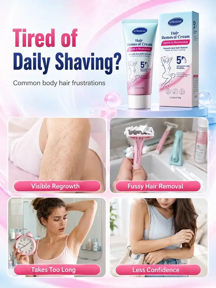 Crème dépilatoire pour le corps, crème dépilatoire douce, hydratante, pour une peau lisse, soin pour femmes et hommes, jambes, bras, aisselles, usage quotidien.