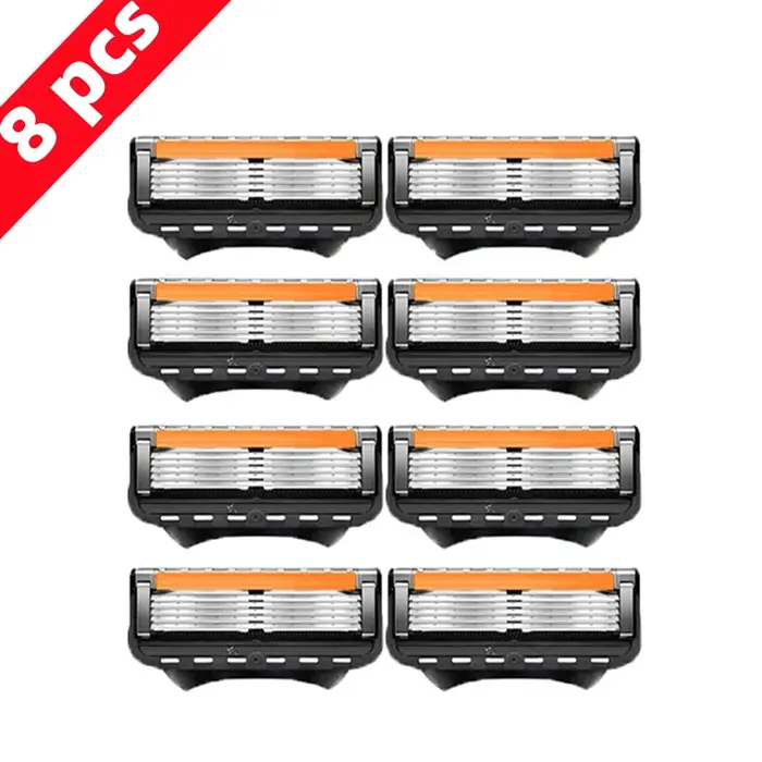Rasoir manuel pour hommes, tête de rechange à cinq lames, huit lames de rasage confortables, dernière version bleue, sans dommages pour la peau, non rechargeable