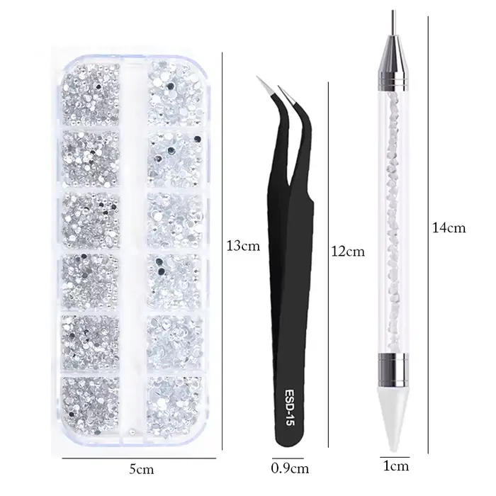 nail art  accesoires ongle decoration strass ongle Strass multi-tailles 3D cristal, 3 pièces/ensembl