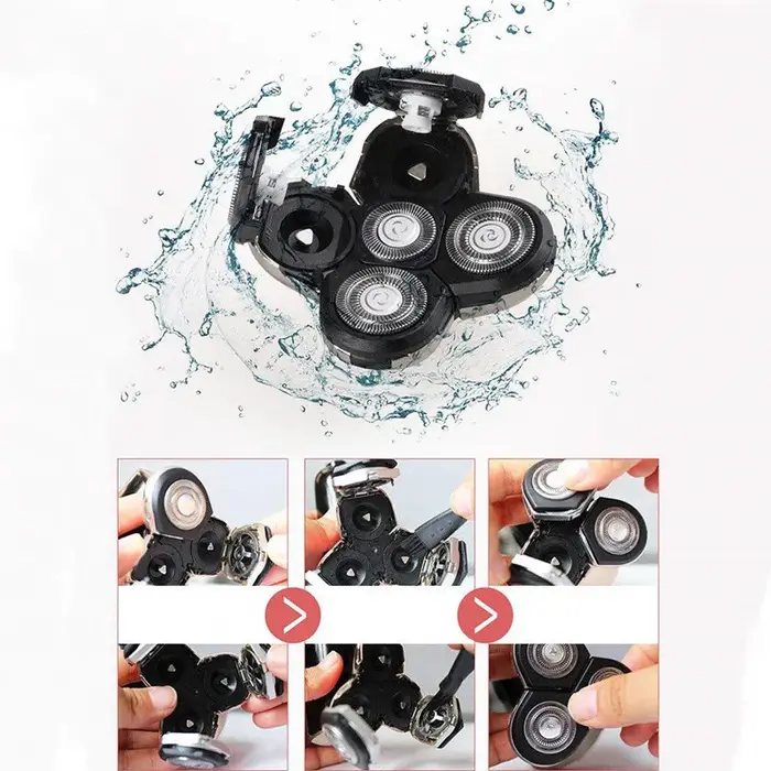 Kit de rasage électrique pour hommes, rechargeable, avec cinq têtes de rasoir – Tête de rasoir magique pour le rasage des poils du visage. Imperméable et lavable.
