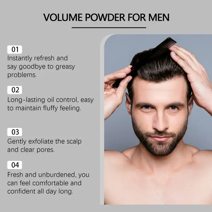 Poudre Volumisante Homme Fixation Forte Texturisante Contrôle Longue Durée de l'Huile Fini Mat Salon Coiffage Épaississant Volume et Douceur