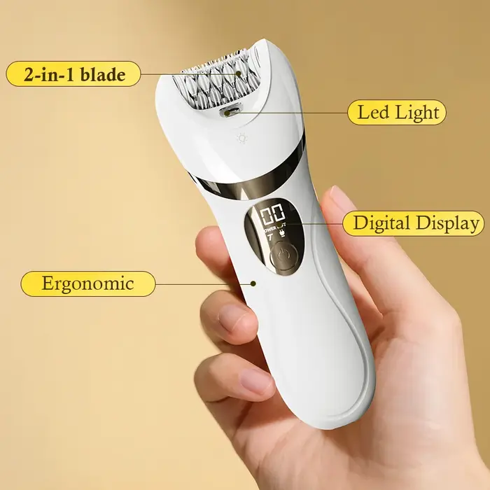 Épilateur pour femmes, épilateur et rasoir électrique 2 en 1 avec LED, épilateur et tondeuse pour l'épilation corporelle des femmes, utilisation humide et sèche