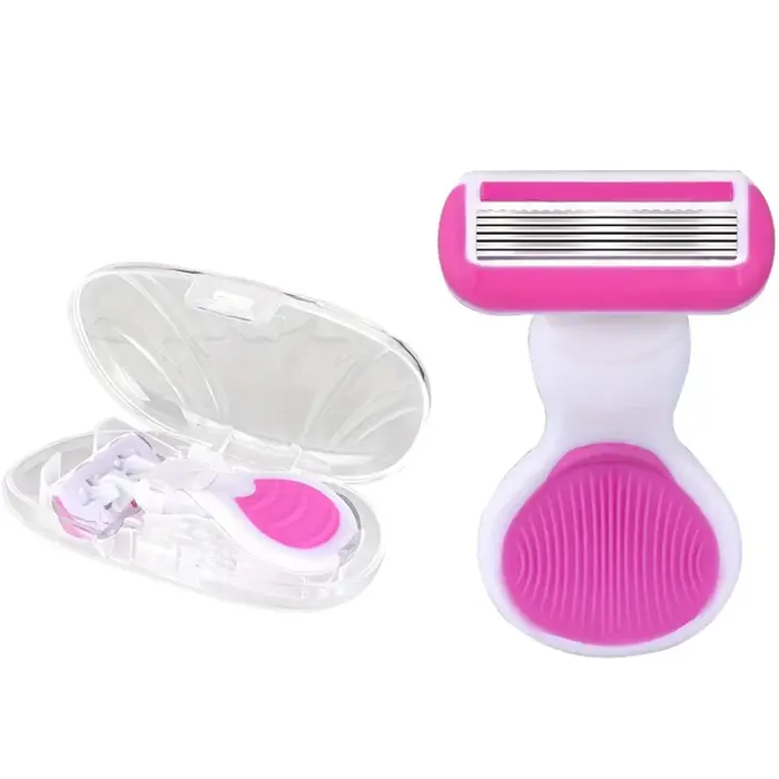 Ensemble de rasoir portable rose à 6 lames pour femmes, mini rasoir de voyage, outil d'épilation ave