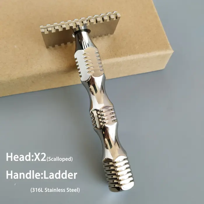 Rasoir de sécurité à double tranchant Dscosmetic X2 en acier inoxydable 316L avec peigne pour homme, pour rasage humide
