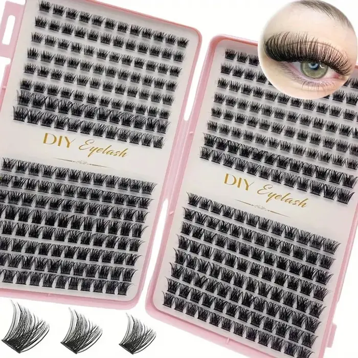 Kit d'extension de cils 384 pièces - Kits de cils individuels, courbure D, longueurs multiples, appl
