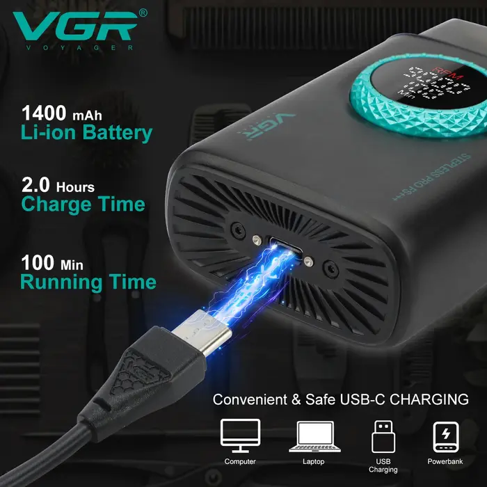 VGR rasoir pour hommes haut de gamme en alliage alternatif à trois lames rasoir LED affichage numérique intelligent 9000 vitesses tondeuse à cheveux V-378