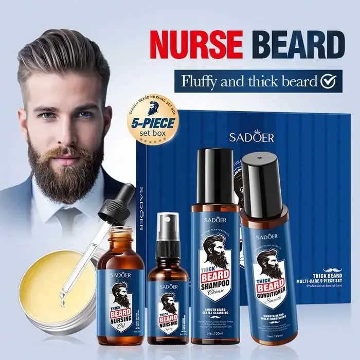 Ensemble de soins multifonctionnels pour barbe pour hommes, 5 pièces : crème hydratante pour barbe, 