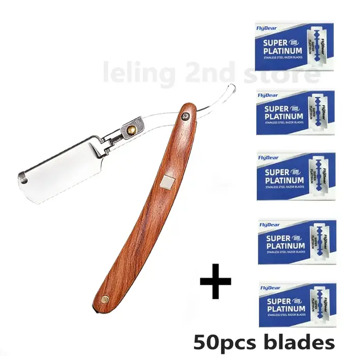 Nouveaux rasoirs droits pour hommes manche en bois naturel adapté aux lames à Double bord rasoir de barbier professionnel et fermé