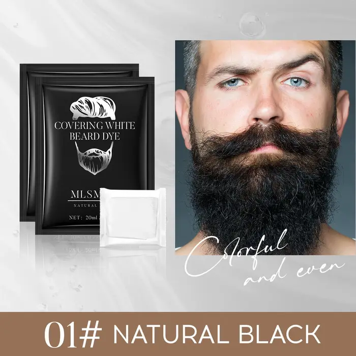 Teinture instantanée pour barbe homme – Coloration noire pour barbe, couvrant les poils blancs, coul