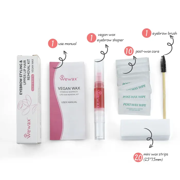 Kit de cire dépilatoire pour le visage WEWAX à la rose, formule hypoallergénique douce pour sourcils, lèvres, barbe, doigts, épilation partielle précise.