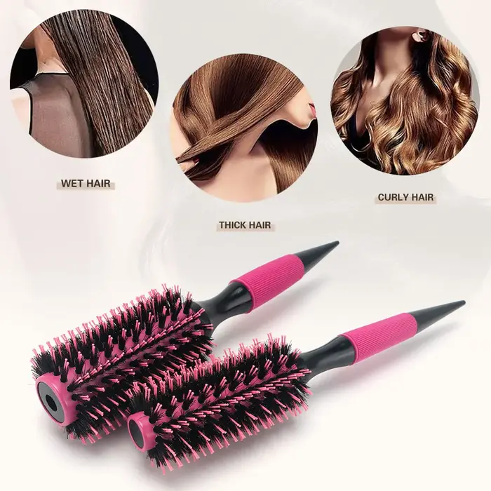 BARBERTOP brosse à cheveux ronde en bois avec poils de sanglier mélange outils de coiffure en Nylon