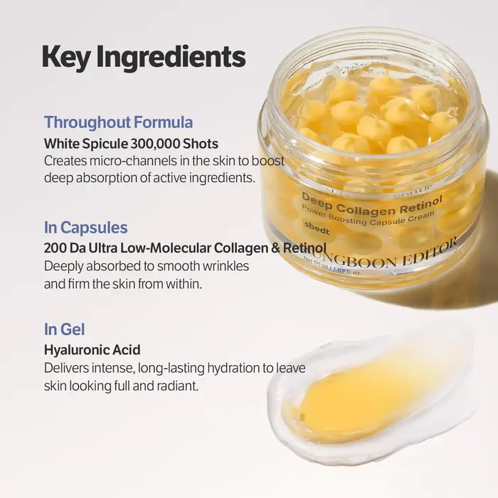 Kit de soin de la peau coréen Sbect - Ampoule de collagène en soie à action profonde, crème stimulante en sérum, crème en capsules au rétinol, éclaircissant