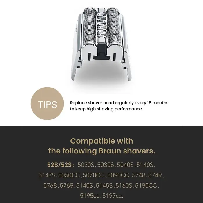 Braun 52B lame de rasoir feuille et coupe lame de rasage Cassette pour rasoir électrique Braun série 5 5090 5050 5030s