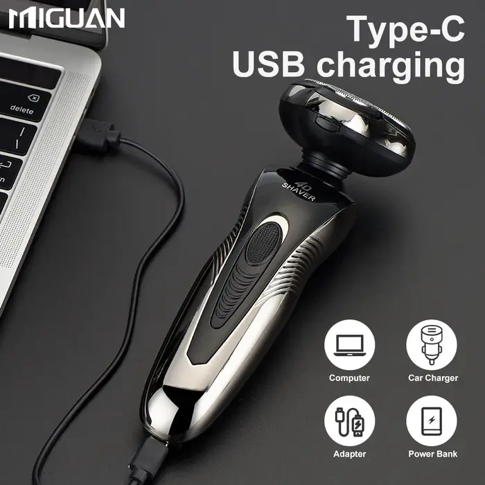 Rasoir électrique rotatif à 3 lames rechargeable par USB