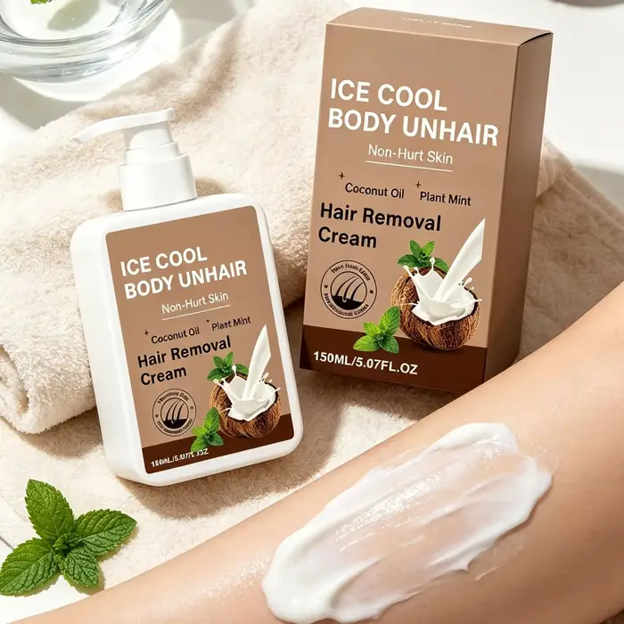 Crème dépilatoire pour le corps, pour les jambes, les bras, les aisselles, à l'huile de noix de coco, hydratante, non irritante, indolore, à la menthe glacée, 150 ml