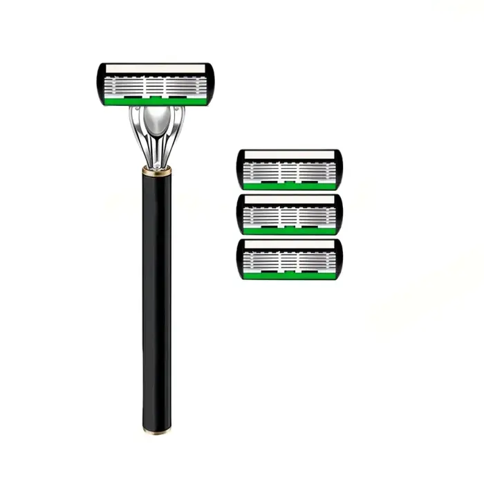 3 pièces/1 manche + 36 lames, rasoir manuel classique premium à 6 couches vert pour hommes