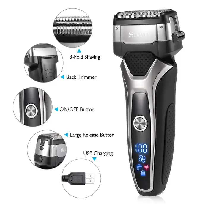 Rasoir électrique Rechargeable sec et humide pour hommes